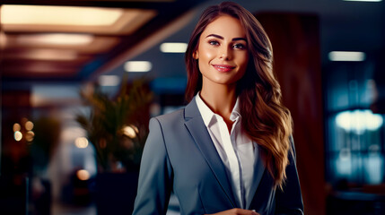 Woman in business suit posing for picture with her hands in her pockets. Generative AI