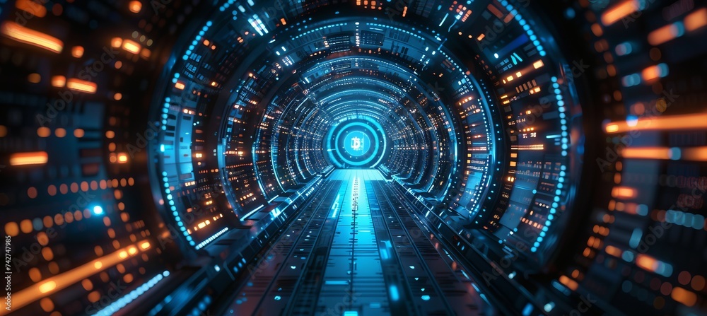 Poster Digital virtual space portal technology. Generative AI technology.