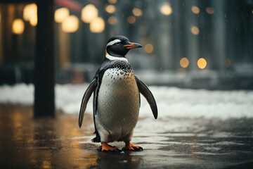 penguin in a city