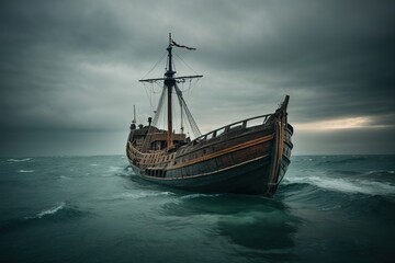 old viking ship in the sea