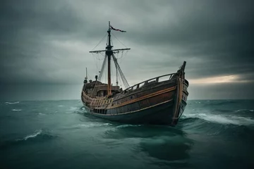 Papier Peint photo autocollant Navire old viking ship in the sea