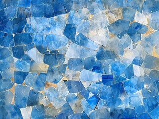 Mosaic texture enhanced by a blue kaleidoscope backdrop a fusion of watercolor and geometric design - obrazy, fototapety, plakaty