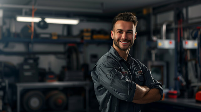 smiling machanic ,isolate on garage