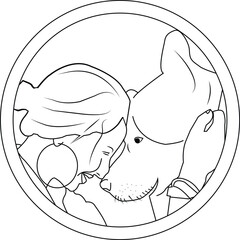 line drawing of happy pet lover with dog vector illustration