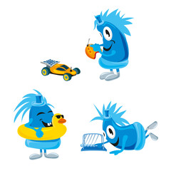 Illustration: Plug figure plays with different toys