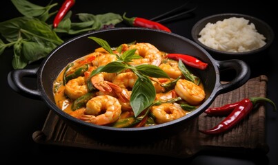 Pan With Shrimp and Vegetable, Accompanied by Rice