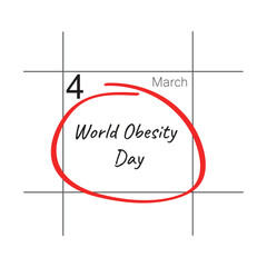 World Obesity Day date, March 4. Flat style hand drawn vector, icon.