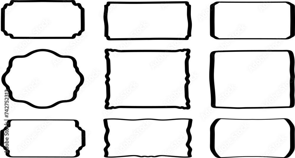 Wall mural set of the hand-drawn doodle vector text boxes isolated on a transparent background. brush-drawn rec