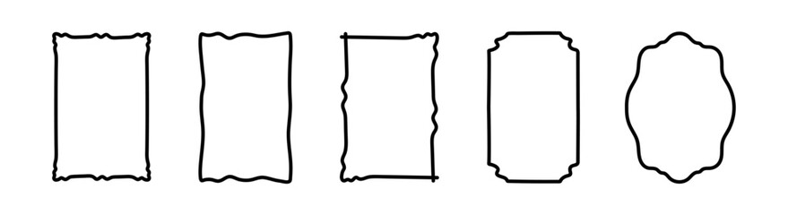 Doodle hand-drawn curve edge frames. Set of the vector text boxes isolated on a transparent background. Brush-drawn quote frames, doodle design elements, and geometric shapes.