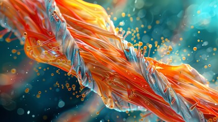 Obraz na płótnie Canvas 3D illustration depicting the vibrant and detailed structure of muscle fibers at the microscopic synapse level.