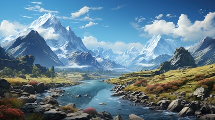 A breathtaking mountain range under a clear blue sky - obrazy, fototapety, plakaty