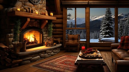 cozy fireplace lodge
