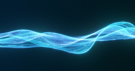 Blue light streams dance across a dark expanse, evoking thoughts of advanced technology, data flow, and connectivity in a visually rich background. 3D render