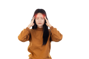 Asian Woman having headache isolated on white background with clipping path.