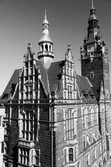 Wuppertal landmark - Elberfeld City Hall. Architecture of Germany. Black and white photo.