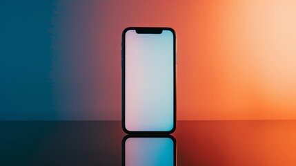 Modern smartphone with a blank white screen, modern light background This type of image is commonly used for mockups to display apps, websites, or other mobile interface designs.