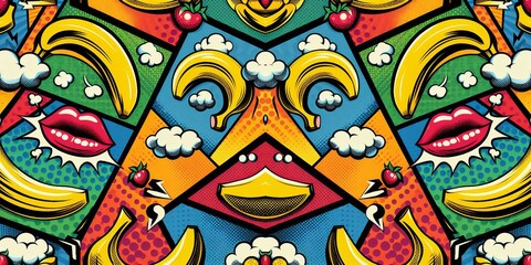 Fototapeta premium A pop-art inspired pattern featuring stylized bananas and bold, contrasting colors background
