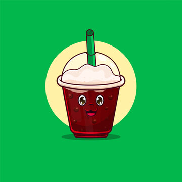Free vector cute boba drink mascot.