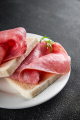 ham slice pork fresh meat food tasty eating appetizer meal food snack on the table copy space food background rustic