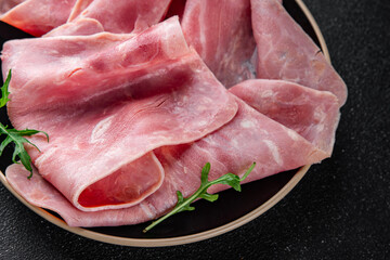 ham slice pork fresh meat food tasty eating appetizer meal food snack on the table copy space food background rustic