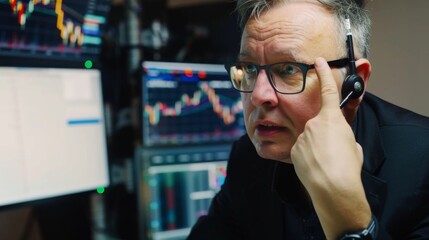 Portrait of Professional Middle Aged Trader Working on a Stock Exchange. Stylish Adult Man Communicating Buy and Sell Orders on a Call and Showing Hand Signals to an Arbitrage Broker