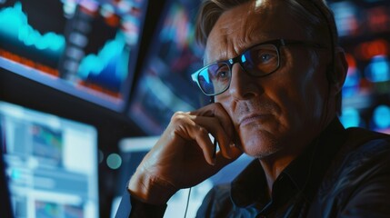 Portrait of Professional Middle Aged Trader Working on a Stock Exchange. Stylish Adult Man Communicating Buy and Sell Orders on a Call and Showing Hand Signals to an Arbitrage Broker