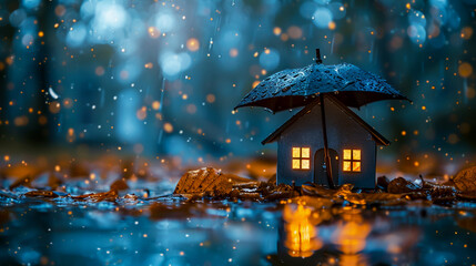 Stylized house under an umbrella representing insurance industrys commitment to residential property safety