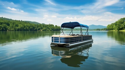 water pontoon boat on lake