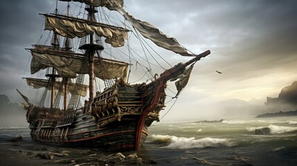 Naklejka premium treasure pirate ship