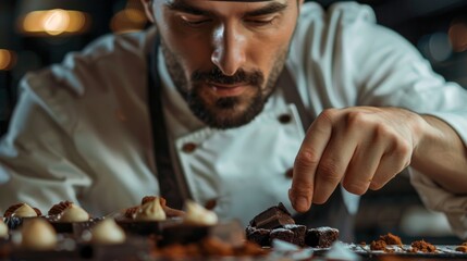 A chef arranges a dish before serving it at a restaurant
