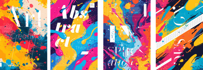 Abstract artistic poster. Colorful paint splashes and strokes creative inscription placard. Design inspiration art painting print concept. Bright color graphic spots textures exhibition banner. Vector © Azat Valeev