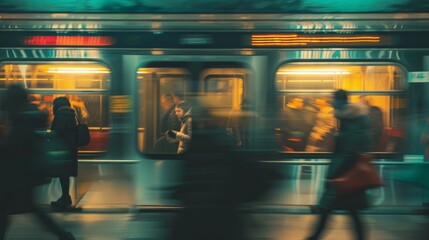 Moving people in the subway. Motion blur