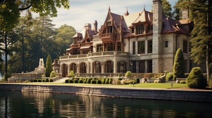 opulent mansion on lake