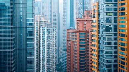 A view of contemporary office skyscrapers in a Chinese urban setting.