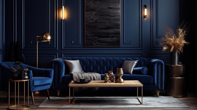 sofa navy blue living room