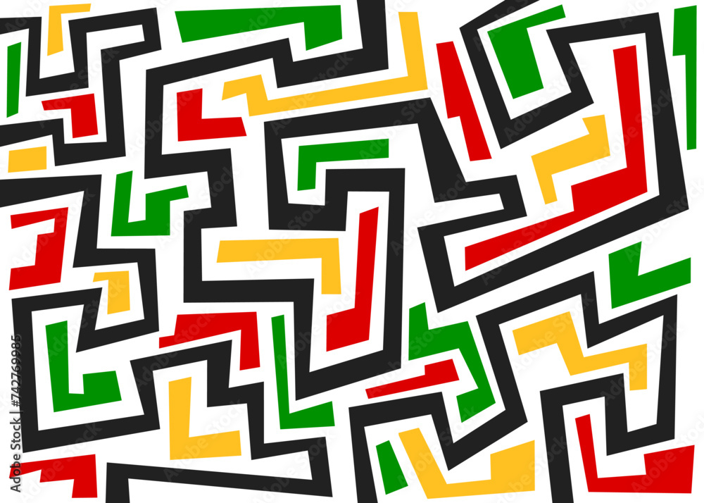 Poster abstract background with colorful geometric line pattern and with rastafari color theme