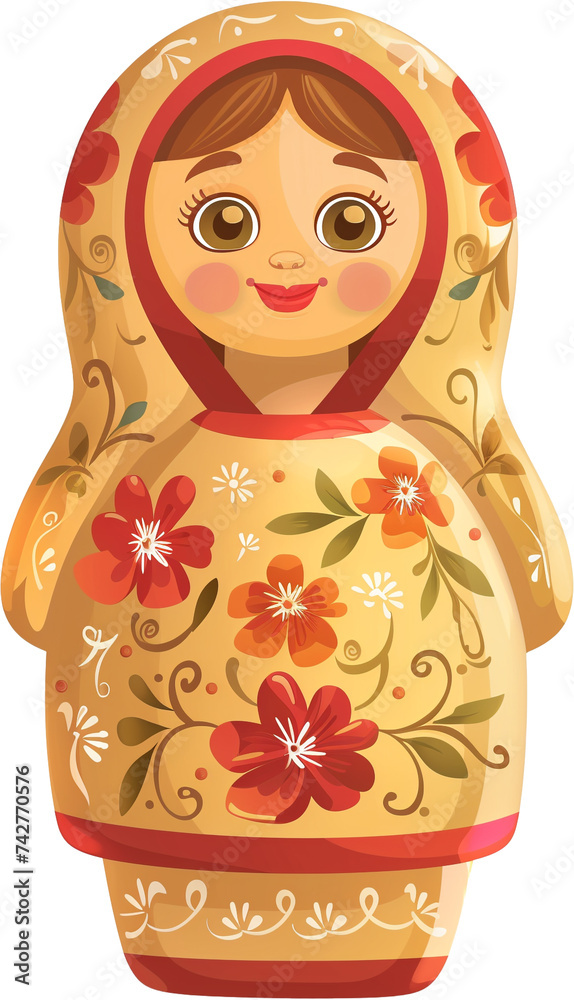 Wall mural Nested Wonders: A Cartoon of a Matryoshka Doll