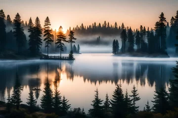Fotobehang sunrise over the lake © MB Khan