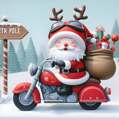 santa claus on a sledge, Santa, Claus, gift, snowman, Ai generated 