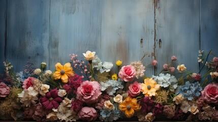 Fototapeta premium garden flowers dark wood