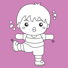 Happy Kids Doing Healthy Lifestyle Free Exercise Workout Activity Cartoon Digital Stamp Outline