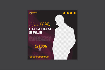 illustration of a silhouette of a person with a banner and with social media post sale fashion design template.