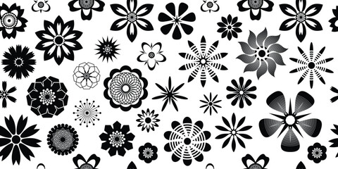 Geometric flowers isolated on white background, seamless pattern, vector design	