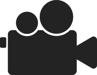 Isolated pictogram sign of video camera, for label security sign, footage icon, record logo, movie symbol