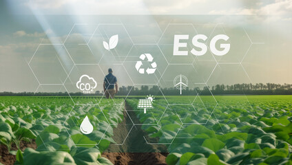 Agronomist in the field produces crops with zero environmental impact. ESG Social Governance of the Environment