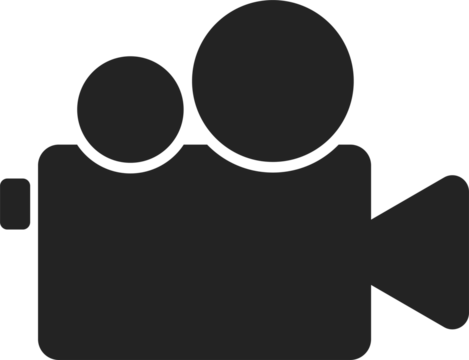 Isolated pictogram sign of video camera, for label security sign, footage icon, record logo, movie symbol