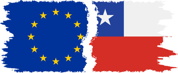 Chile and European Union grunge flags connection vector