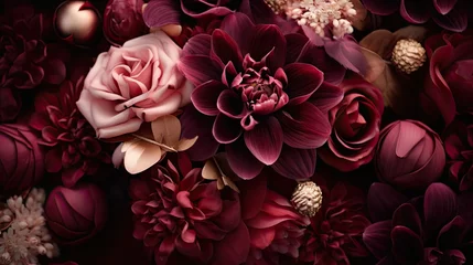 Deurstickers floral burgundy and rose gold flowers © PikePicture
