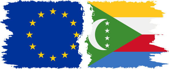 Comoros and European Union grunge flags connection vector