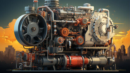 Vintage steam locomotive: a timeless marvel of engineering and industry, connecting history with the power of transportation on the railroads, generative AI